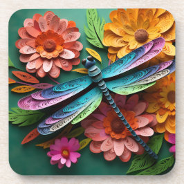 HELL FARBENE DRAGONFLÄCHE MIT BLUME GETRÄNKEUNTERSETZER