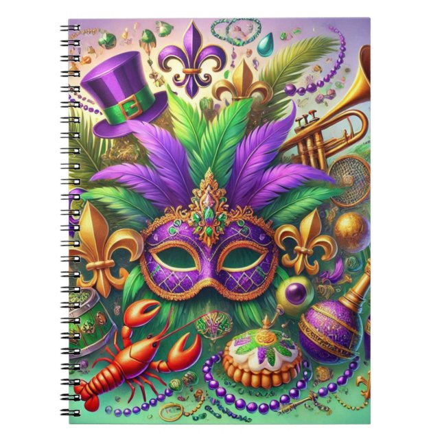 HELL FARBENE MARDI GRAS MASK HAT BEATHER NOTIZBLOCK (Vorderseite)