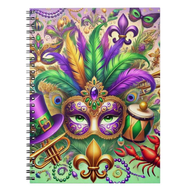 HELL FARBENE MARDI GRAS MASK HAT BEATHER NOTIZBLOCK (Vorderseite)