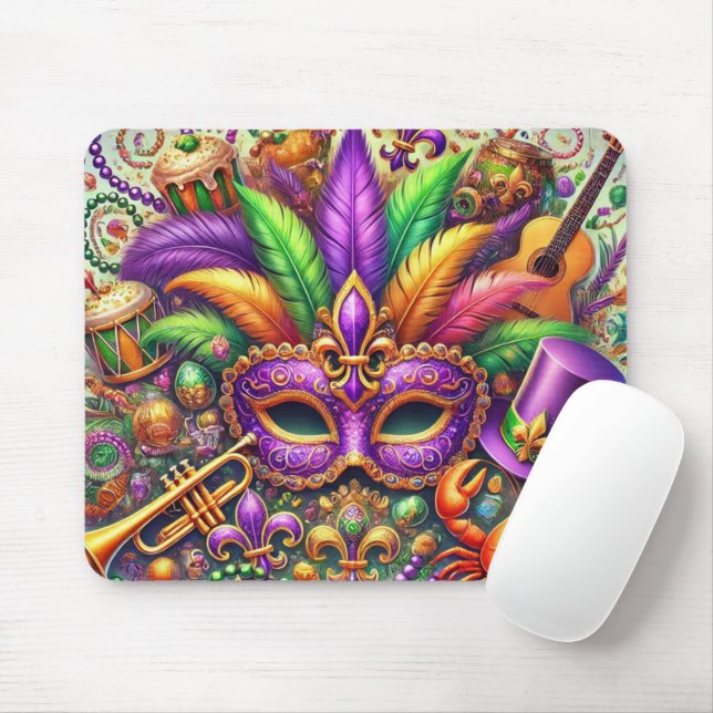 HELL FARBENE MARDI GRAS THEMED MASK & FEATHERS MOUSEPAD (Mit Mouse)