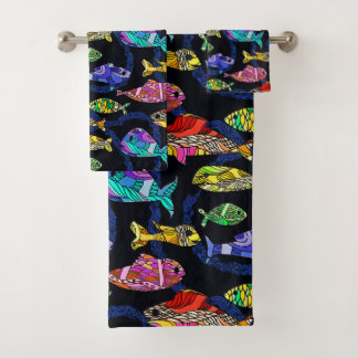 Hell farbige Mosaik-tropische Fische Badhandtuch Set