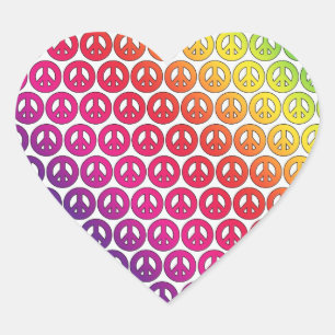 Hell farbige Retro-Rainbow-Peace-Symbole Herz-Aufkleber