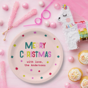 Hell & fröhlich Moderne frohe Weihnachten Rosa Ros Pappteller