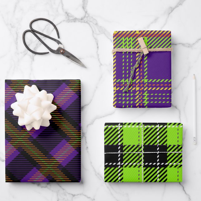 HELL GEARBEITETE HALLOWEWEER KARIERTER PATTER GESCHENKPAPIER SET (Vorderseite)