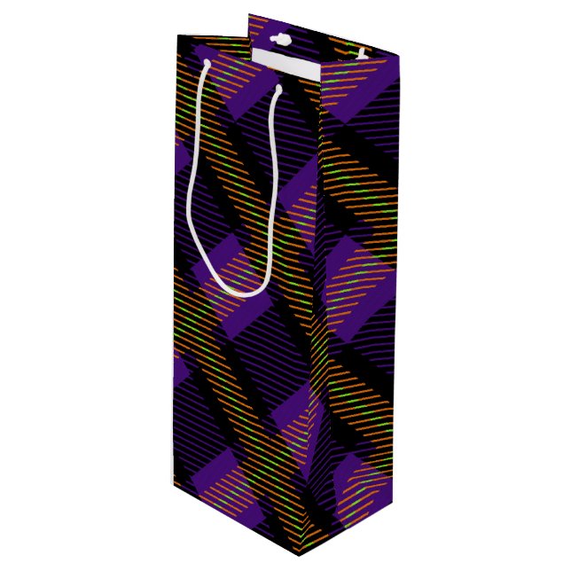 HELL GEARBEITETE HALLOWEWEER KARIERTER PATTER GESCHENKTÜTE FÜR WEINFLASCHEN (Vorderseite Schrägansicht)