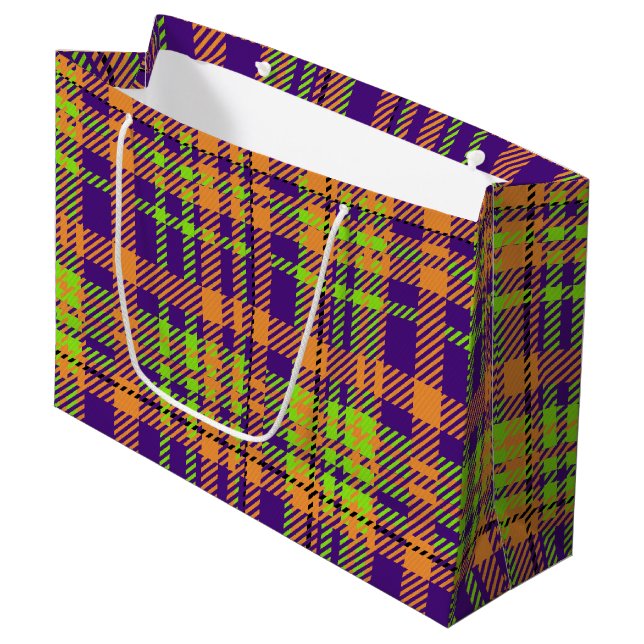 HELL GEARBEITETE HALLOWEWEER KARIERTER PATTER GROßE GESCHENKTÜTE (Vorderseite Schrägansicht)