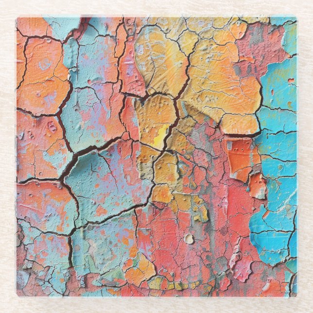 HELL GEARBEITETE, KRACKIERTE ZEICHEN SEHEN TEXTURE GLASUNTERSETZER (Vorderseite)