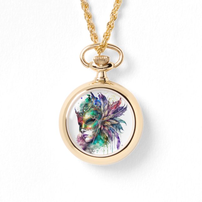 HELL gefärbte MARDI GRAS-FACE-MASKS Armbanduhr (Vorderseite)