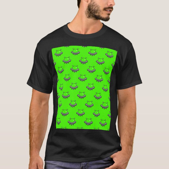 Hell Green Alien Ufo Pattern T-Shirt (Vorderseite)