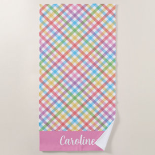 Hell Multi Color Gingham Personalisiert Strandtuch
