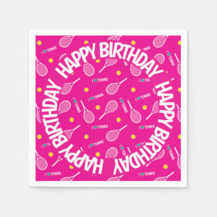 Hell pink I Liebe Tennis, glücklich Geburtstag Serviette