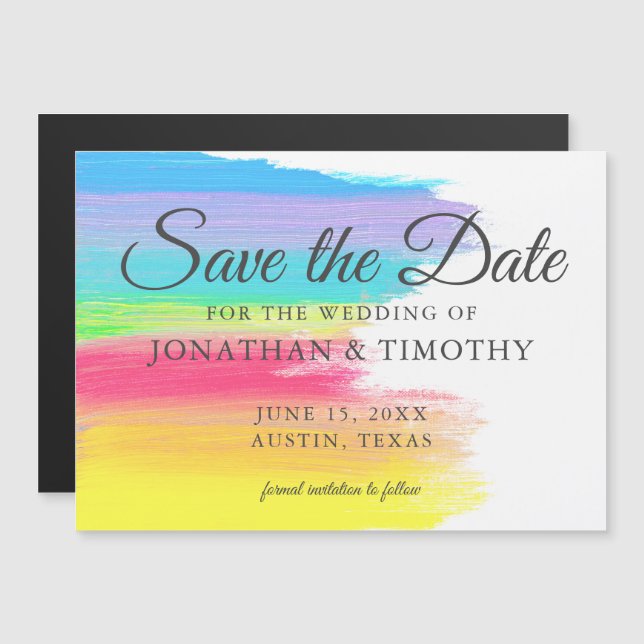 Hell-Rainbow-Watercolor-LGBTQ Save the Date Magneteinladung (Vorne/Hinten)