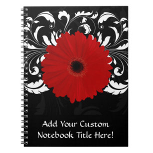 Hell Red Gerbera Daisy auf Schwarz Notizblock
