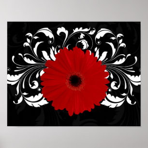 Hell Red Gerbera Daisy auf Schwarz Poster