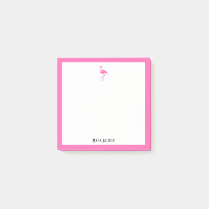 Hell rosa Flamingo und Border on White mit Name Post-it Klebezettel