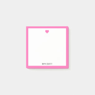 Hell rosa Herz und Grenze auf weiß mit Name Post-it Klebezettel