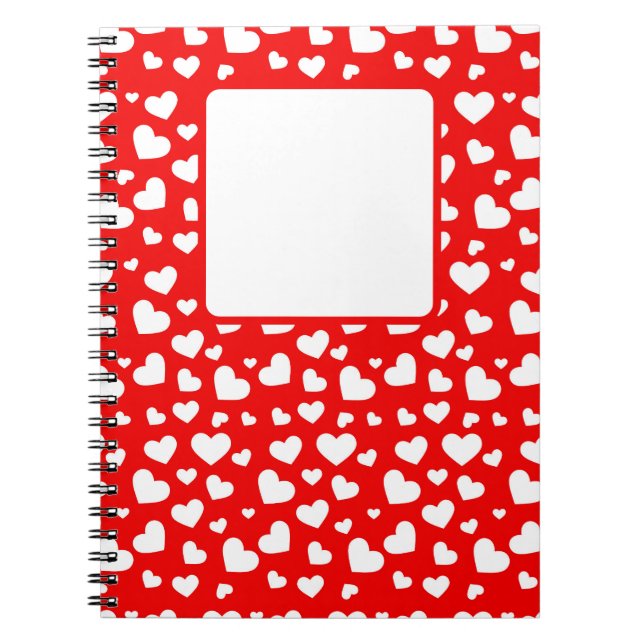 HELL ROT MIT WEISSEN VALENTINEN LIEBE HERZEN NOTIZBLOCK (Vorderseite)