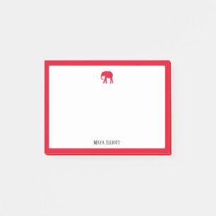 Hell roter Elefant und weiß mit Name Post-it Klebezettel