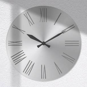 Hell silberner Ombre-Folie mit römischen Ziffern Große Wanduhr