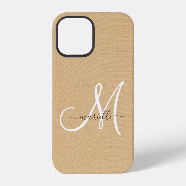 Hell stroh Leinen Monogramm   iPhone Hülle (Rückseite)