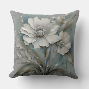 Hell Teal Blau Grau Beige Weiße Moderne Blumen Kissen
