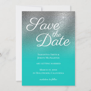 Hell Teal Silber Feiner Glitter Ombre Heiratet bal Einladung