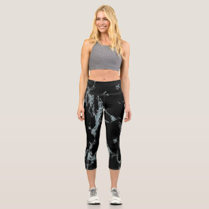 Hell türkis Ader Schwarz Marmor Optik Capri Leggings