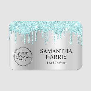 Hell Türkis Glitter-Tropfen Silber Ombre Schimmer Namensschild