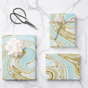 Hell Türkis und Gold Marmoroptik Geschenkpapier Set