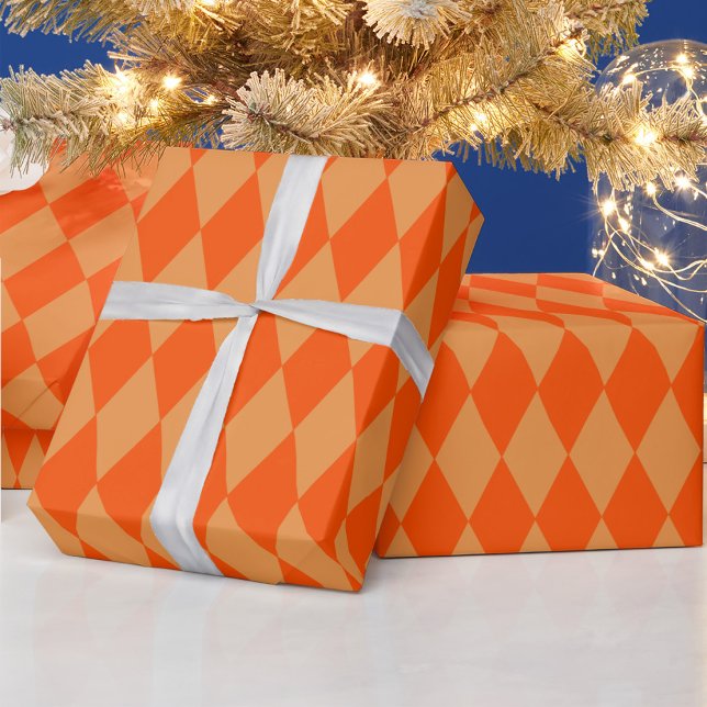 Hell und Dunkel Orange Harlequin Diamanten Damespi Geschenkpapier (Von Creator hochgeladen)