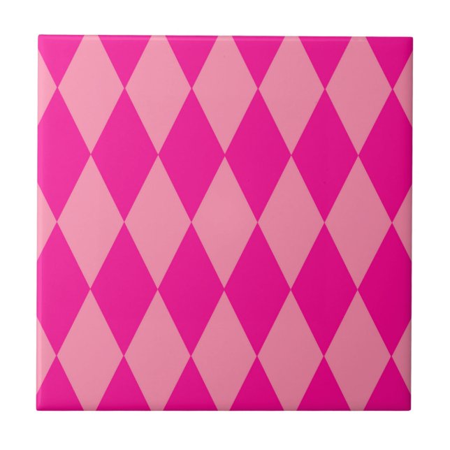 Hell und Dunkel Rosa Harlekin Diamanten Schachbret Fliese (Vorderseite)
