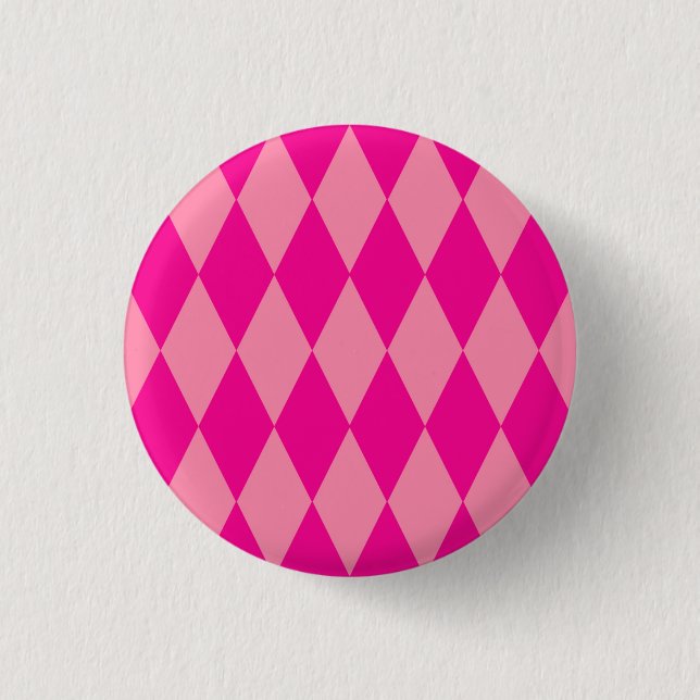 Hell und Dunkel Rosa Harlequin Diamanten Damespiel Button (Vorderseite)