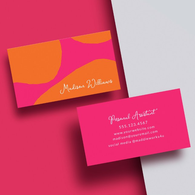 Hell und fett Abstraktes Hot Pink und Orange Visitenkarte (This bright and bold feminine business card will get you noticed!)