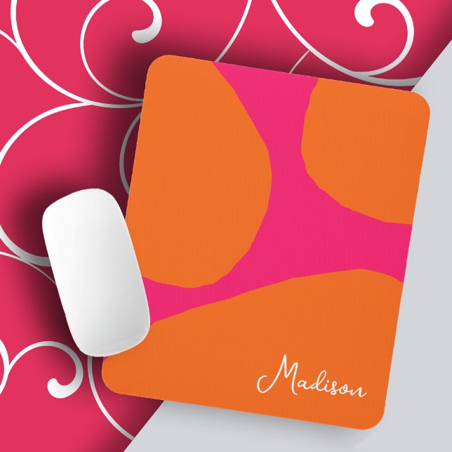 Hell und fett, rosa und orange mit Namen Mousepad (A bold and bright mouse pad to personalize with your name or monogram.)