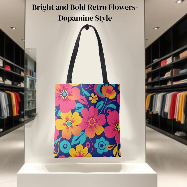Hell und kühl Retro-Blume im Dopaminstil (Bright and Bold Retro Flowers-Dopamine Style Tote Bag)