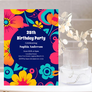 Hell und kühl Retro-Blume im Dopaminstil Einladung