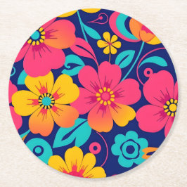 Hell und kühl Retro-Blume im Dopaminstil Runder Pappuntersetzer