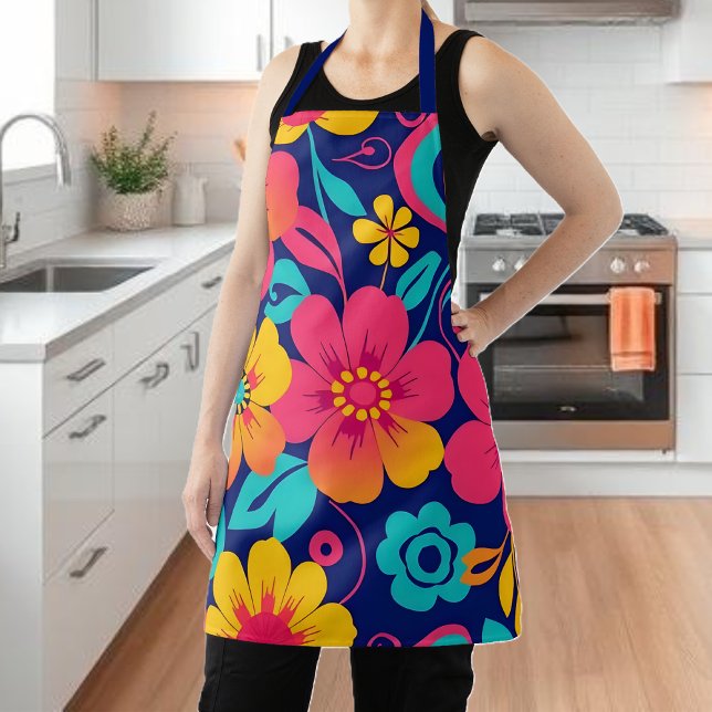 Hell und kühl Retro-Blume im Dopaminstil Schürze (Bright and Bold Retro Flowers-Dopamine Style Apron)