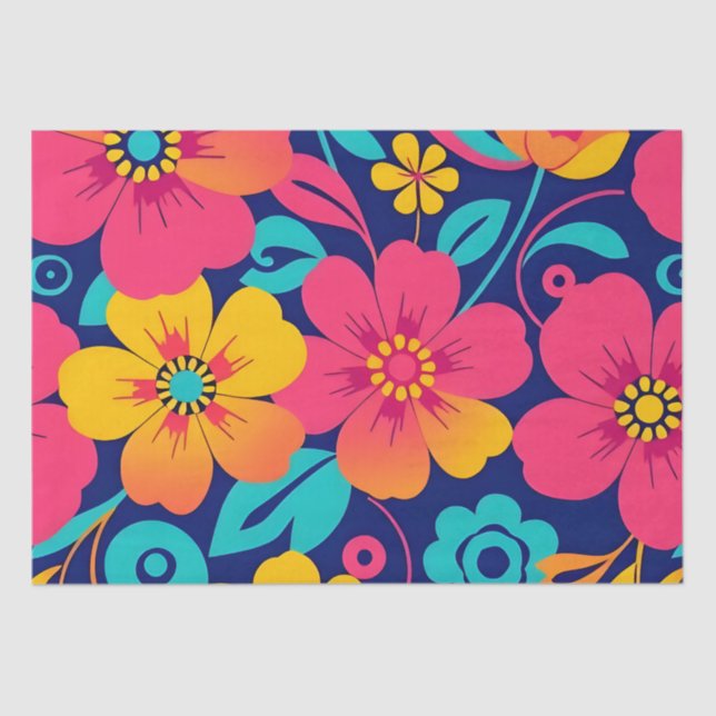 Hell und kühl Retro-Blume im Dopaminstil Seidenpapier (Vorderseite)