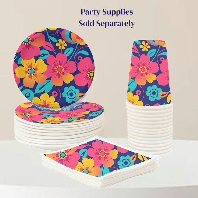 Hell und kühl Retro-Blume im Dopaminstil Serviette (Bright and Bold Retro Flowers-Dopamine Style Party supplies paper plate, napkins, and cups)