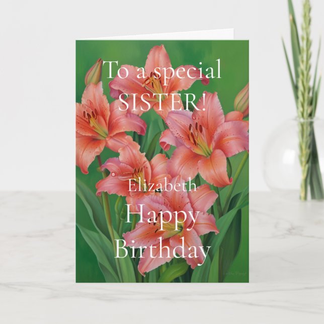 Hell und Niedlich Pink Lilies Happy Birthday Siste Karte (Vorderseite)