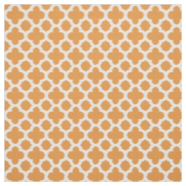 Hell-Vivid Orange White Ikat Quatrefoil-Muster Stoff (Muster)