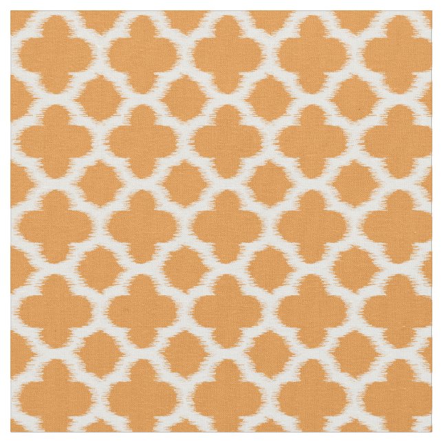 Hell-Vivid Orange White Ikat Quatrefoil-Muster Stoff (Nahaufnahme)