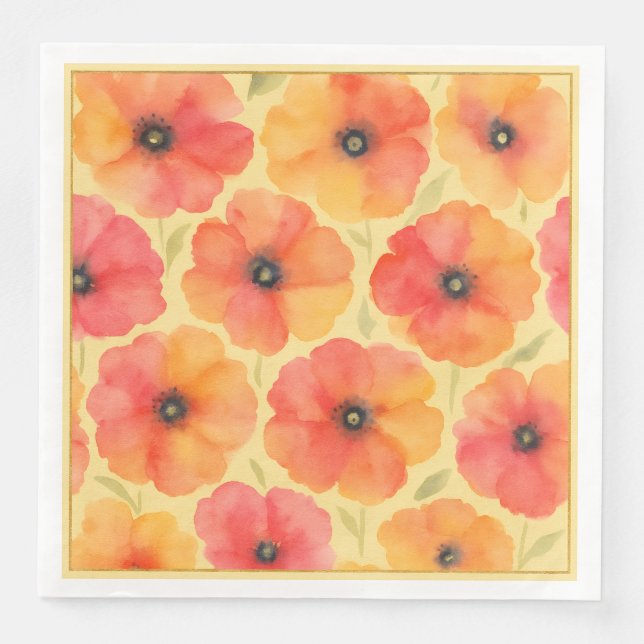 Hell-wasserfarben-blumige Sommerparty Serviette (Vorderseite)
