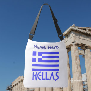 Hellas Griechische Flagge Blau Personalisierung Tragetaschen Mit Langen Trägern