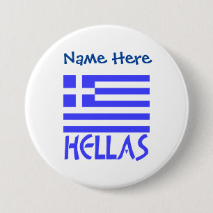 Hellas und Griechische Flagge Blau Personalisierun Button