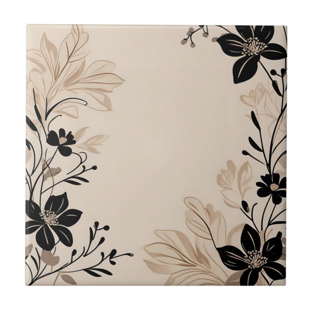 Hellbeige Blumenmuster Fliese (Vorderseite)