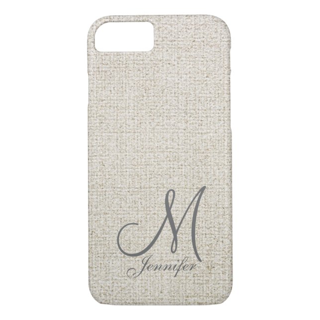 Hellbeige Ekru Dunkelgraue Linen Weiße Monogramm Case-Mate iPhone Hülle (Rückseite)