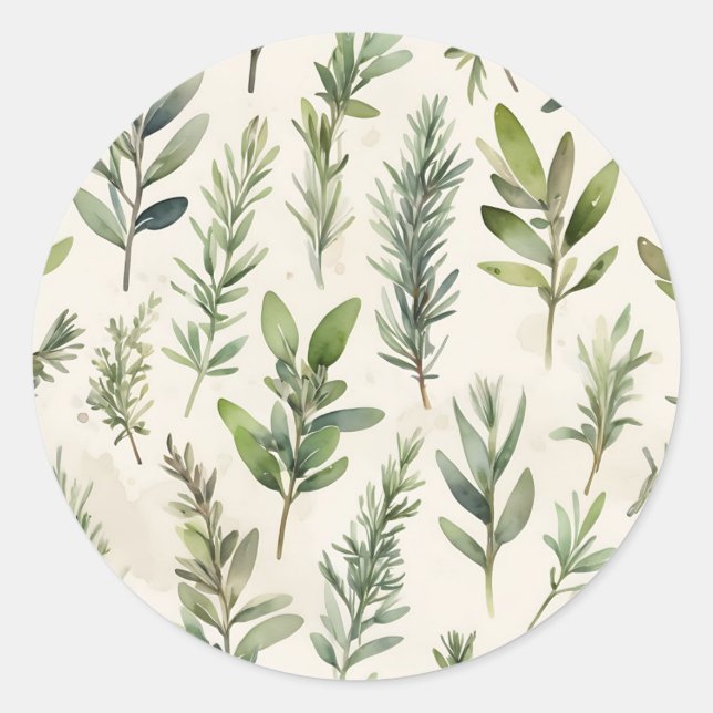 Hellbeige mit weich grüner Kraut Runder Aufkleber (Vorderseite)