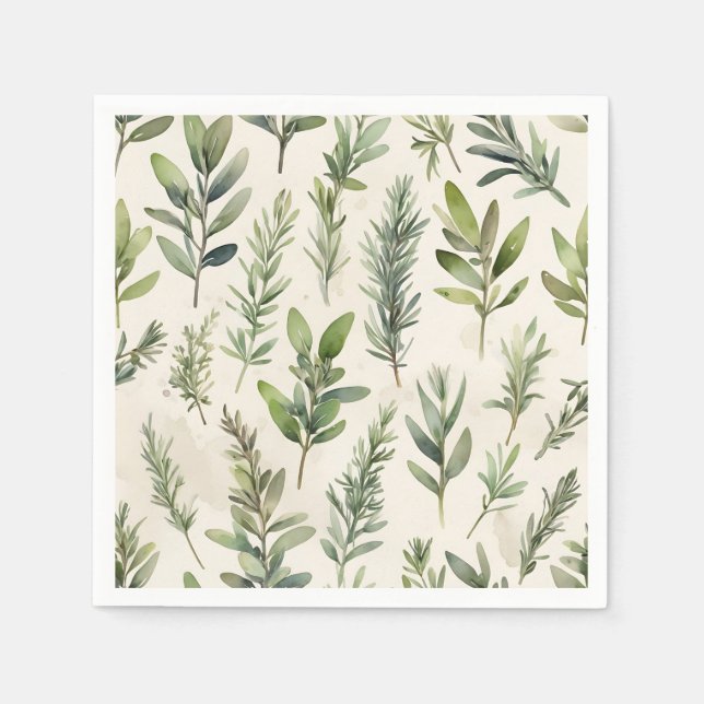 Hellbeige mit weich grüner Kraut Serviette (Vorderseite)